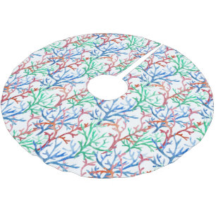 Watercolor Coral Pattern Brushed Polyester Tree Skirt