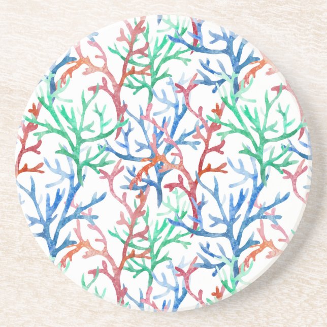 Watercolor Coral Pattern Coaster (Front)