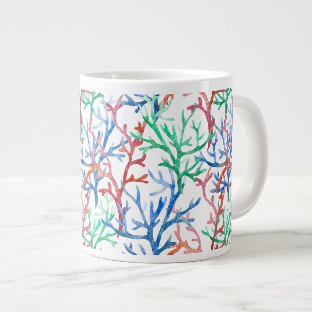 Watercolor Coral Pattern Giant Coffee Mug (Front Right)