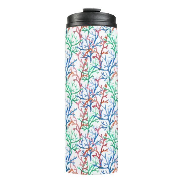 Watercolor Coral Pattern Thermal Tumbler (Front)