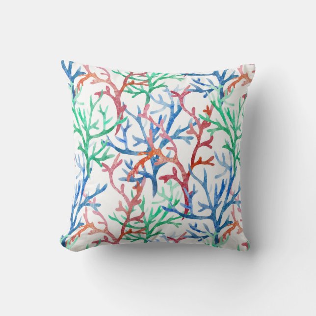 Watercolor Coral Pattern Throw Pillow (Front)