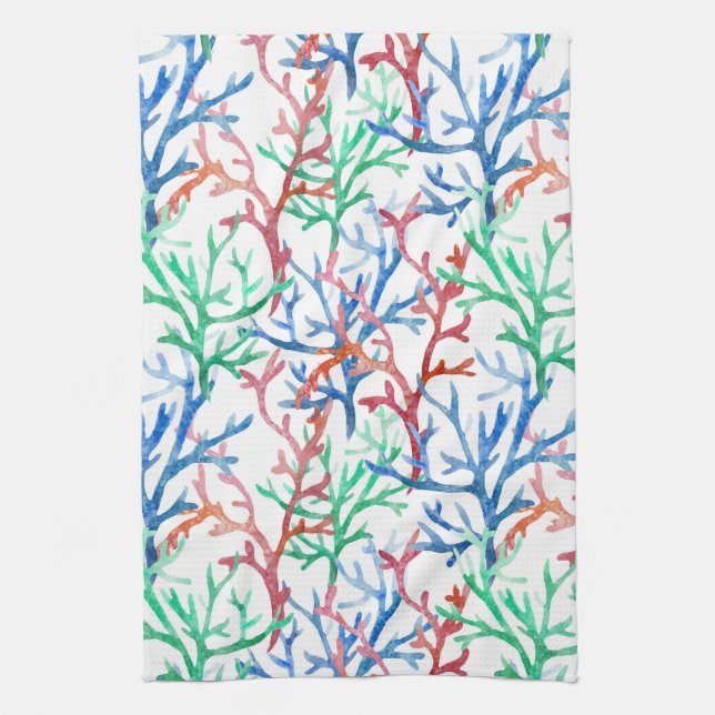 Watercolor Coral Pattern Towel (Vertical)