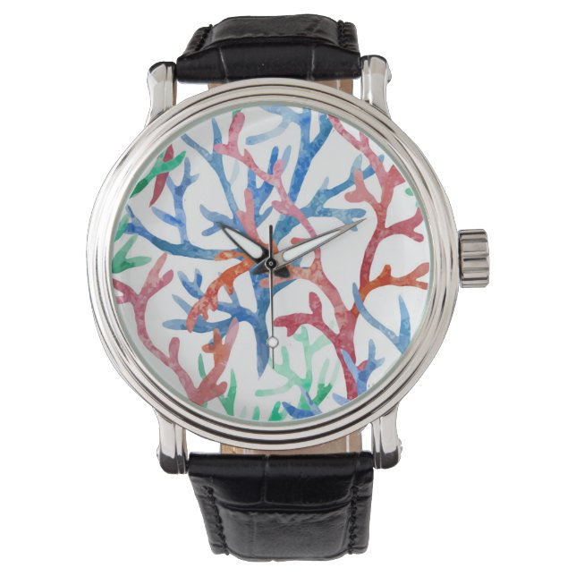 Watercolor Coral Pattern Watch (Front)