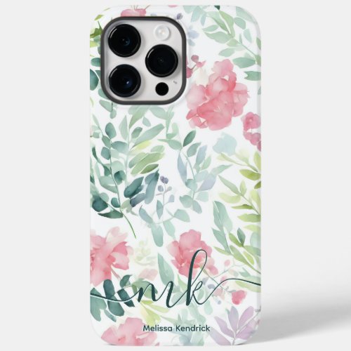 Watercolor Coral Pink Abstract Flowers Monogram Case_Mate iPhone 14 Pro Max Case