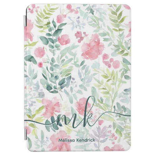 Watercolor Coral Pink Abstract Flowers Monogram iPad Air Cover