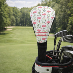 Watercolor Coral Pink Poppy Floral  Golf Head Cover