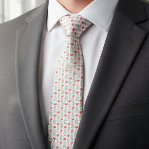 Watercolor Coral Pink Poppy Floral Neck Tie