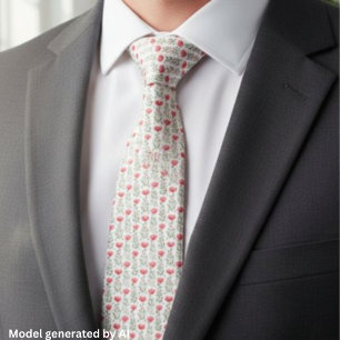 Watercolor Coral Pink Poppy Floral Neck Tie