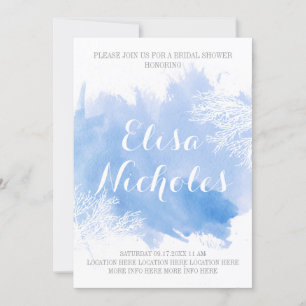 Watercolor coral reef blue wedding bridal shower invitation