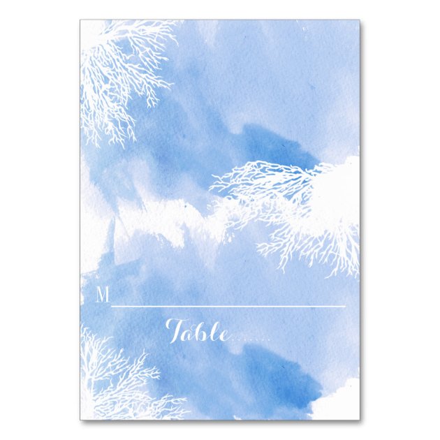 Watercolor Coral Reef Blue Wedding Place Card