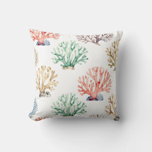 Watercolor Coral Reef Pattern Throw Pillow