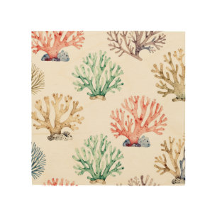 Watercolor Coral Reef Pattern Wood Wall Art