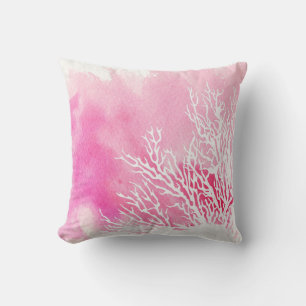 Watercolor coral reef pink modern beach summer outdoor pillow