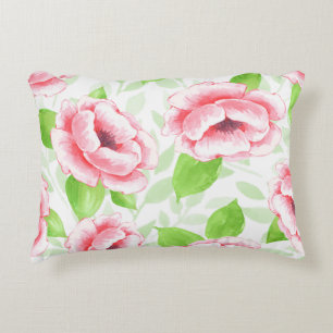 Watercolor Coral Rose - Romantic Floral Accent Pillow
