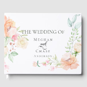 Watercolor Coral Spring Flowers and Foliage Guest Book