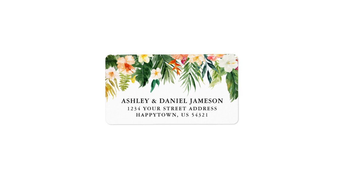 Watercolor Coral Tropical Floral Return Address Label | Zazzle