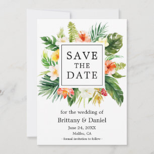 Watercolor Coral Tropical Floral Save The Date