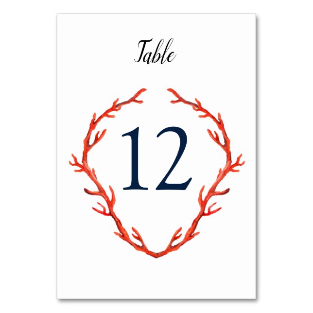 Watercolor Coral Wedding Table Numbers (Front)
