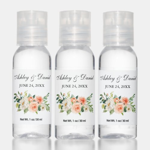 Watercolor Coral White Floral Wedding Hand Sanitizer