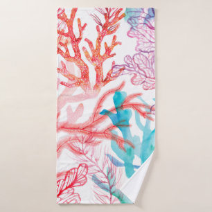 Watercolor corals. Seamless pattern with the under Bath Towel