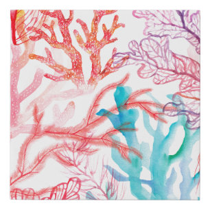 Watercolor corals. Seamless pattern with the under Faux Canvas Print