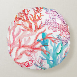Watercolor corals. Seamless pattern with the under Round Pillow