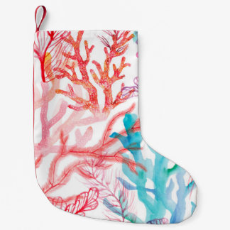 Watercolor corals. Seamless pattern with the under Small Christmas Stocking