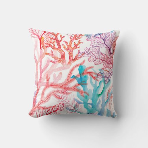 Watercolor corals Seamless pattern with the under Throw Pillow