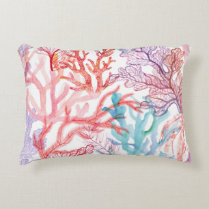 Watercolor corals: underwater world pattern. accent pillow