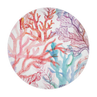 Watercolor corals: underwater world pattern. cutting board