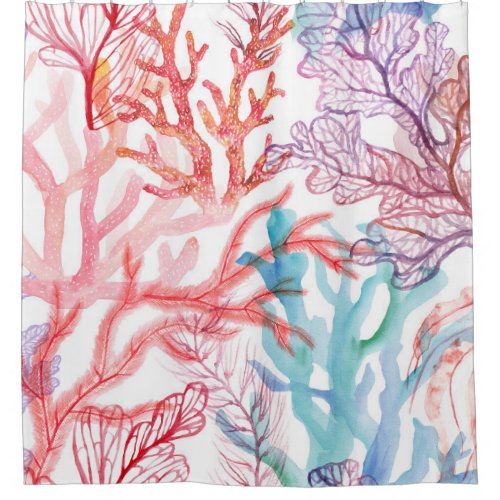 Watercolor corals underwater world pattern shower curtain