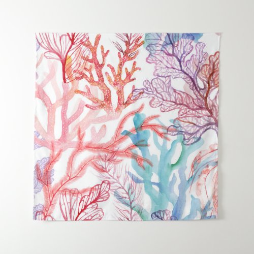 Watercolor corals underwater world pattern tapestry