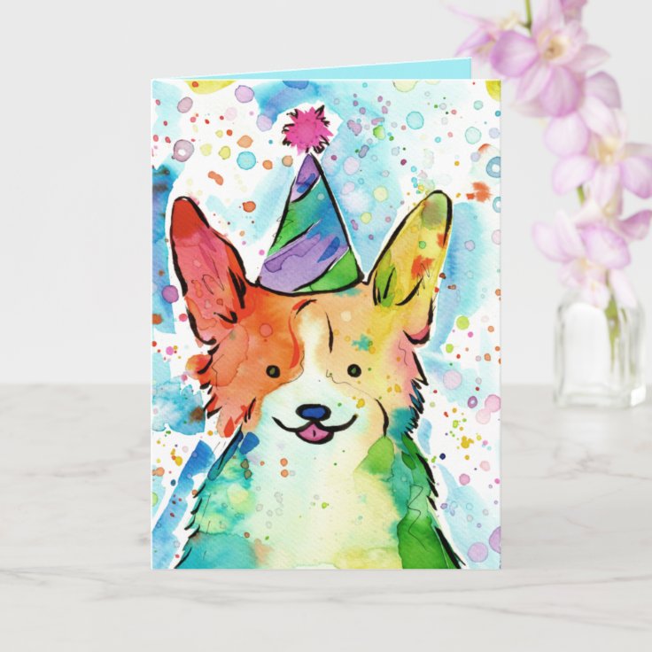 Watercolor Corgi Birthday Card | Zazzle