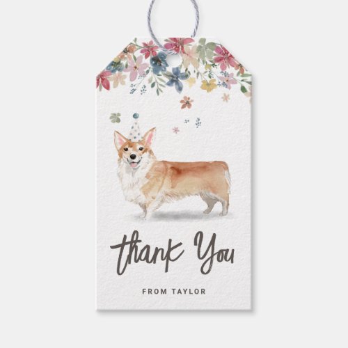 Watercolor Corgi Dog Birthday Party Thank You Gift Tags