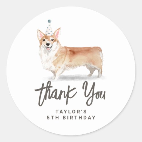 Watercolor Corgi Dog Birthday Thank You Classic Round Sticker