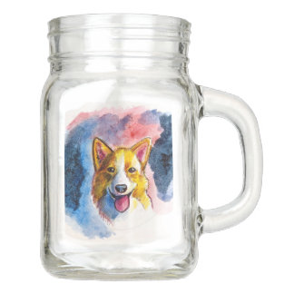 Watercolor Corgi Dog Painting Mason Jar