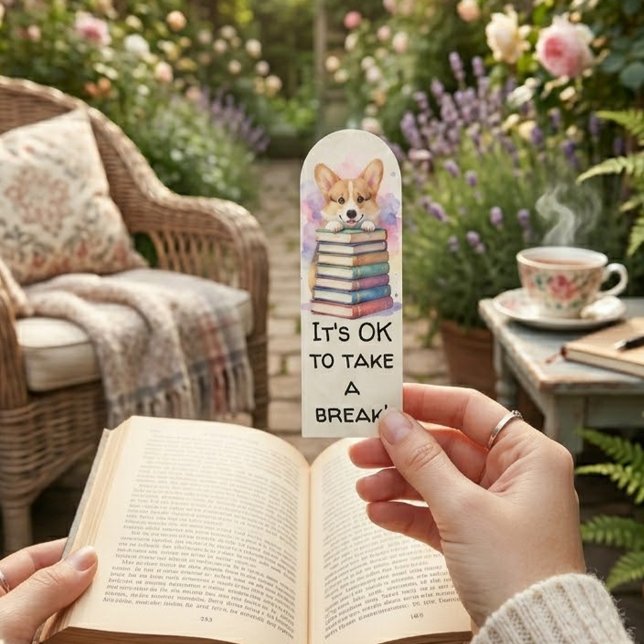 Watercolor Corgi Dog Stack of Books Reading Quote Bookmarks (Creator Uploaded)