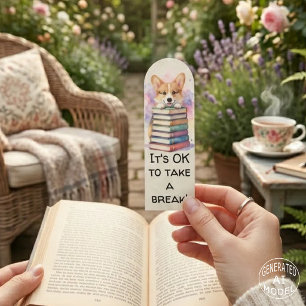 Watercolor Corgi Dog Stack of Books Reading Quote Bookmarks