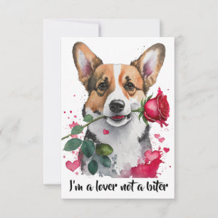 Watercolor Corgi Dog with Rose Note Card