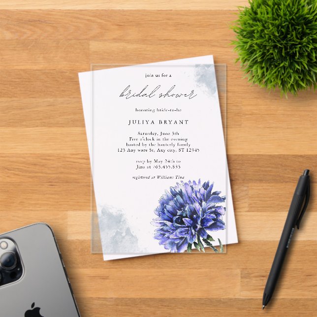 Watercolor cornflower bridal shower acrylic invitations (Insitu (Invitation Card))