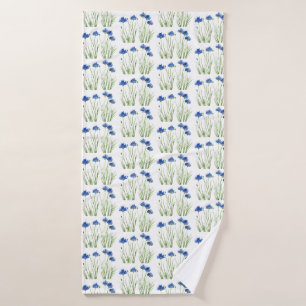 Watercolor Cornflowers Wildflowers Blue Floral Bath Towel