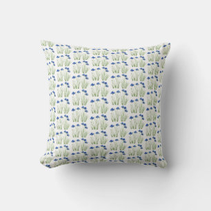 Watercolor Cornflowers Wildflowers Blue Floral  Throw Pillow