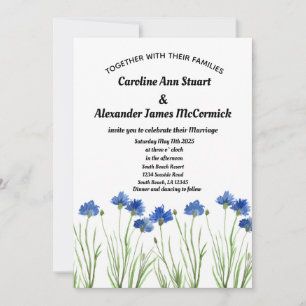 Watercolor Cornflowers Wildflowers Floral Wedding Invitation