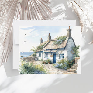 Watercolor Cornwall Seaside Cottage Note Card