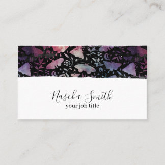 Watercolor Cosmic Moths Confetti Modern Business Card