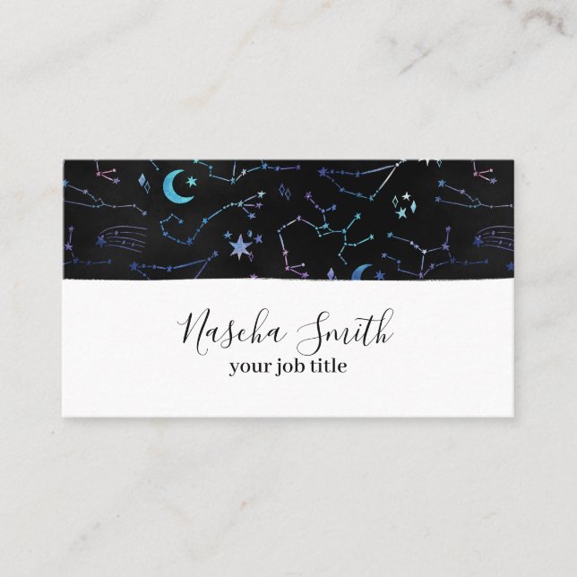 Watercolor Cosmic Starry Constellation Modern Business Card (Front)