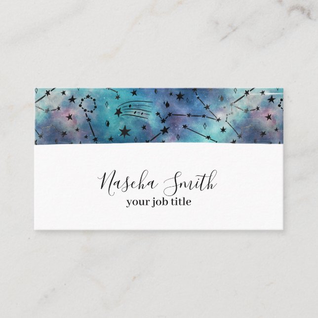 Watercolor Cosmic Starry Constellation Modern Business Card (Front)