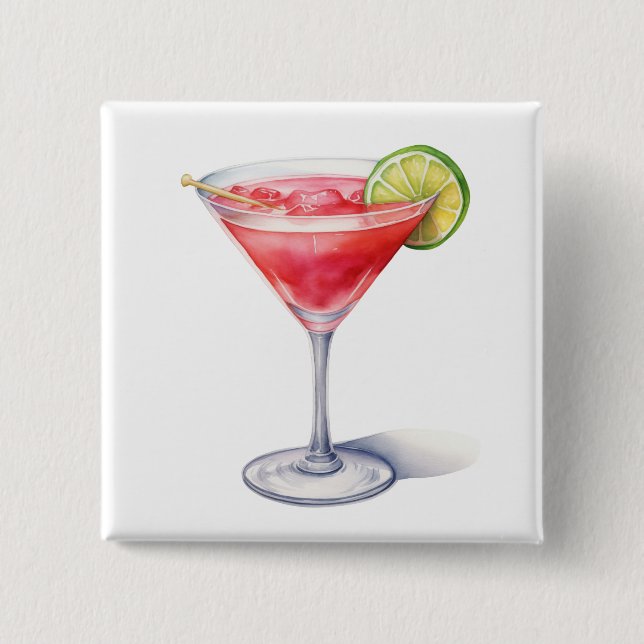 Watercolor Cosmopolitan Cocktail Drink Button (Front)