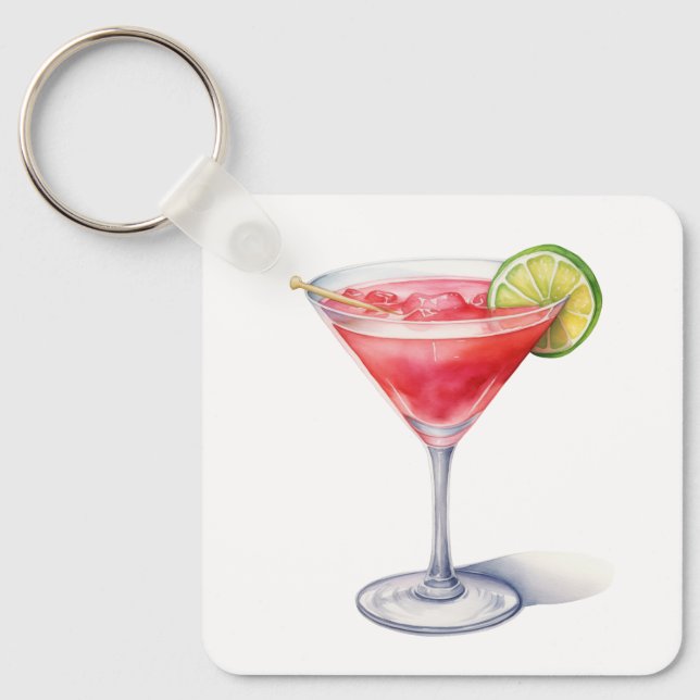 Watercolor Cosmopolitan Cocktail Drink Keychain (Front)
