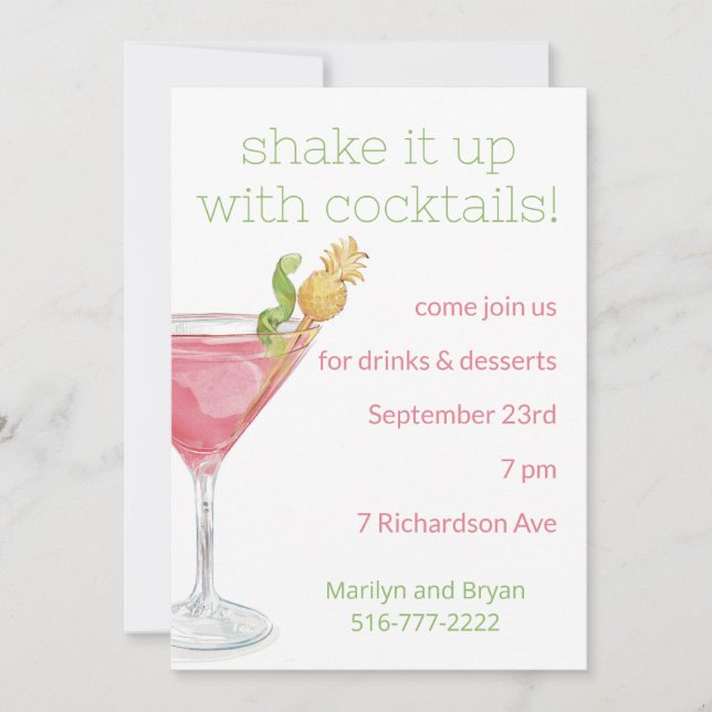 Watercolor Cosmopolitan Cocktail Party Invitation (Front)